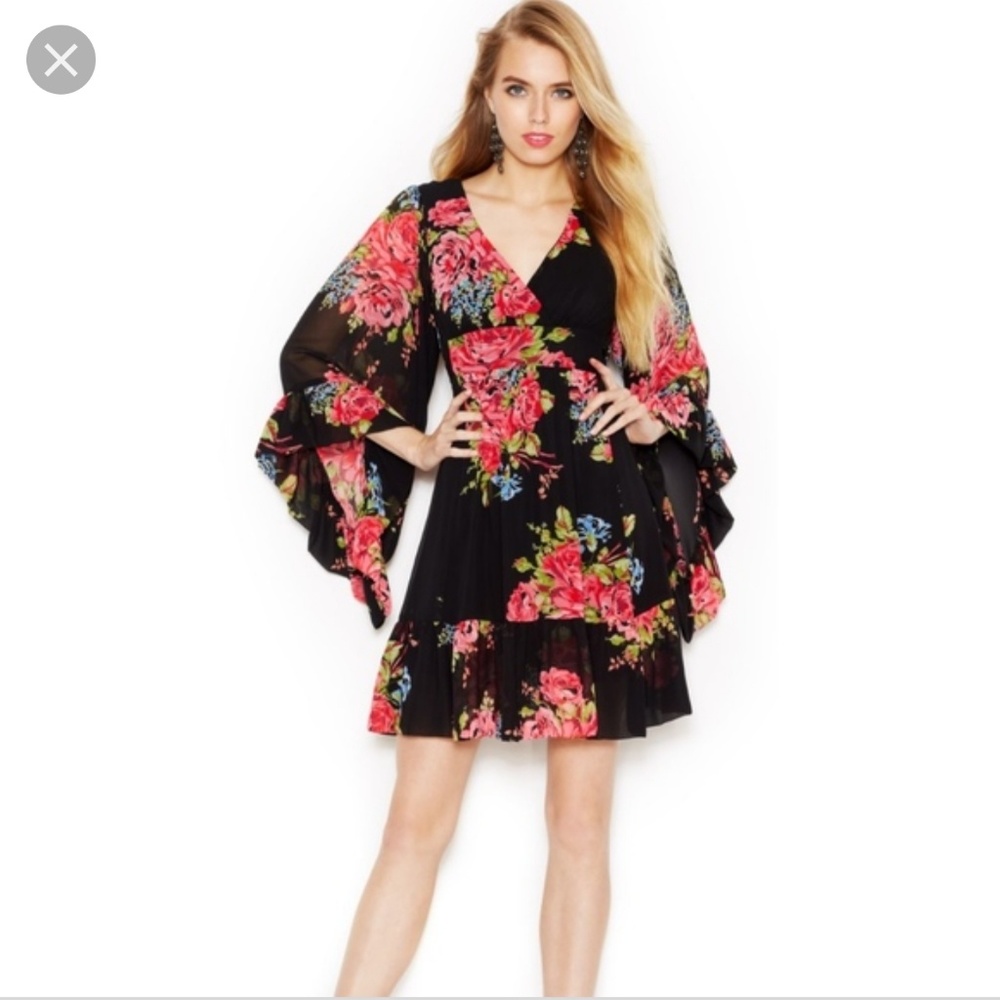 Betsey Johnson Black floral Bell sleeve dress